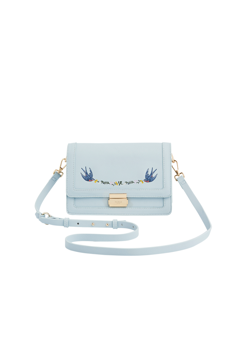 Fable England Bird Embroidered Foldover Purse, Main, color, Light/Pastel Blue