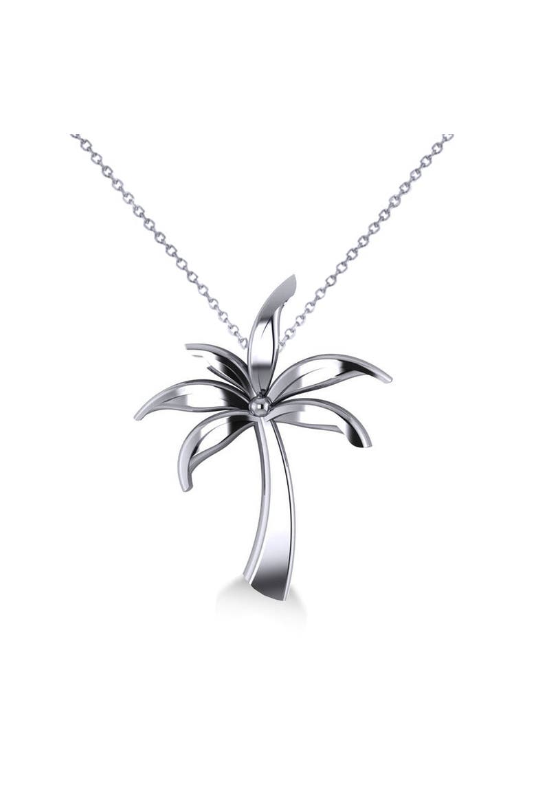 Summer Palm Tree Pendant Necklace in 14k, Main, color, white gold