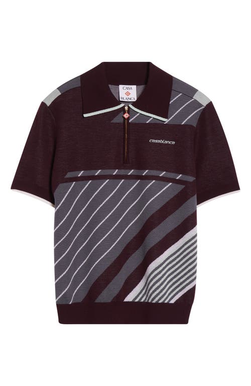 Casablanca Diagonal Stripe Merino Wool Quarter Zip Polo In Burgundy
