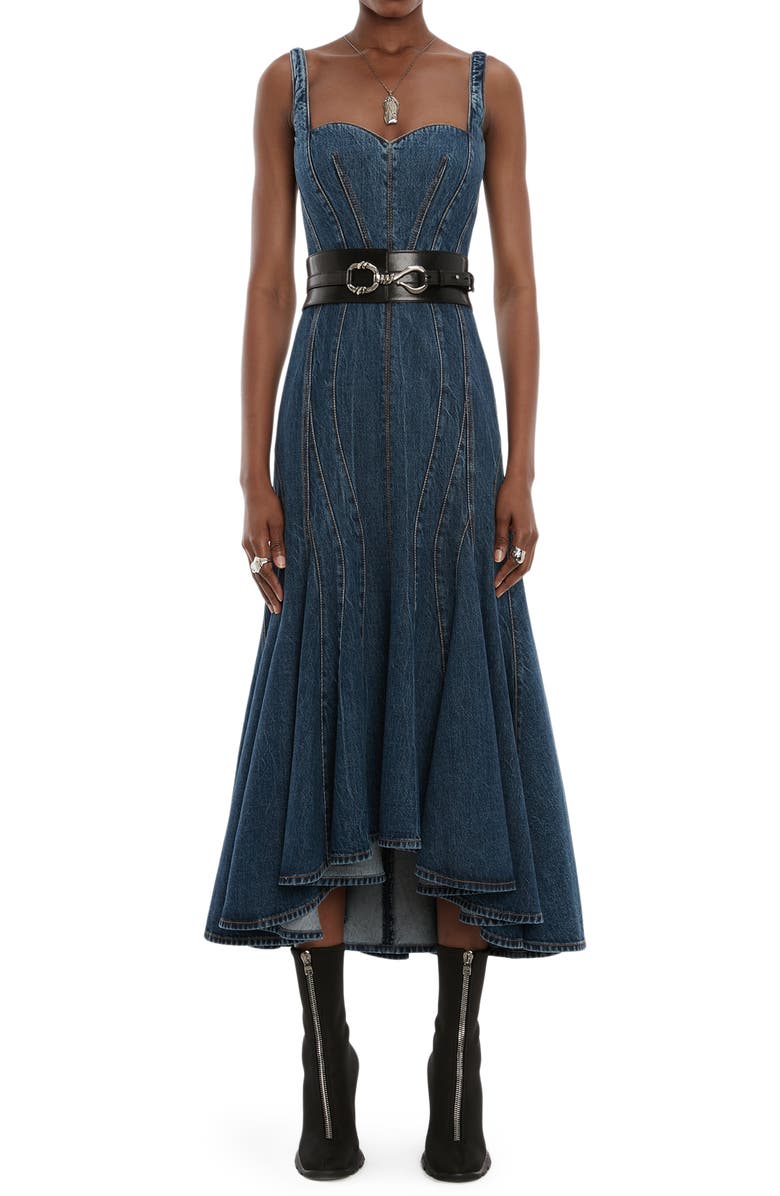 McQueen Alexander McQueen High-Low Denim Dress, Main, color, 