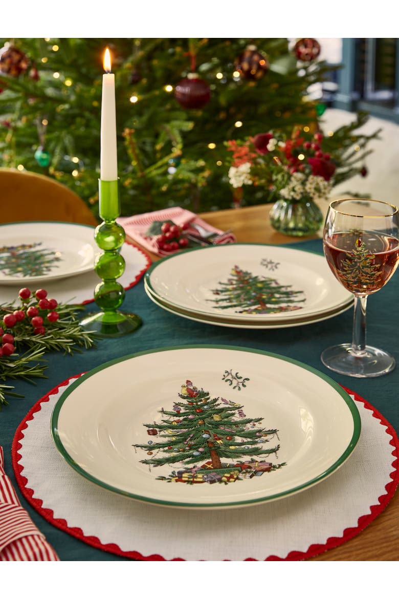 Christmas Tree 10.5" Dinner Plates, Set of 4, Alternate, color, Green