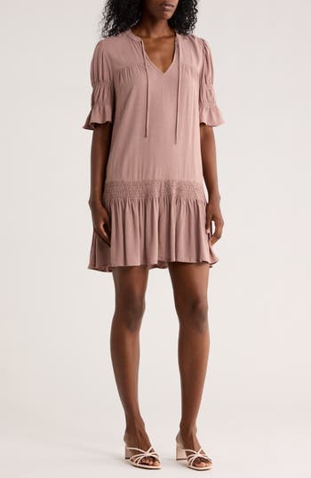 Lovestitch Drop Waist Minidress In Brown