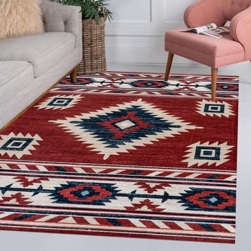 Jonathan Y Serape Medallion Southwestern Area Rug In Red/navy/cream