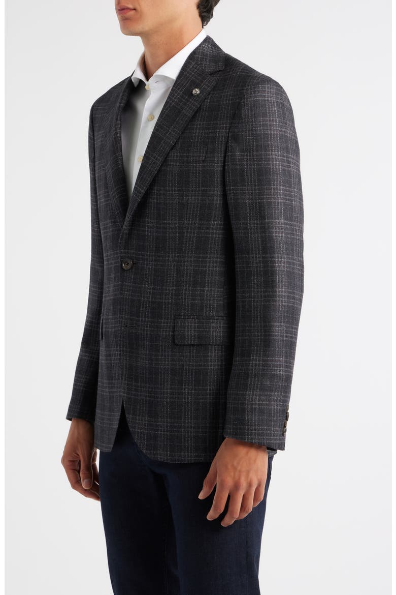 Midland Contemporary Fit Plaid Wool & Silk Blend Sport Coat, Alternate, color, CHARCOAL