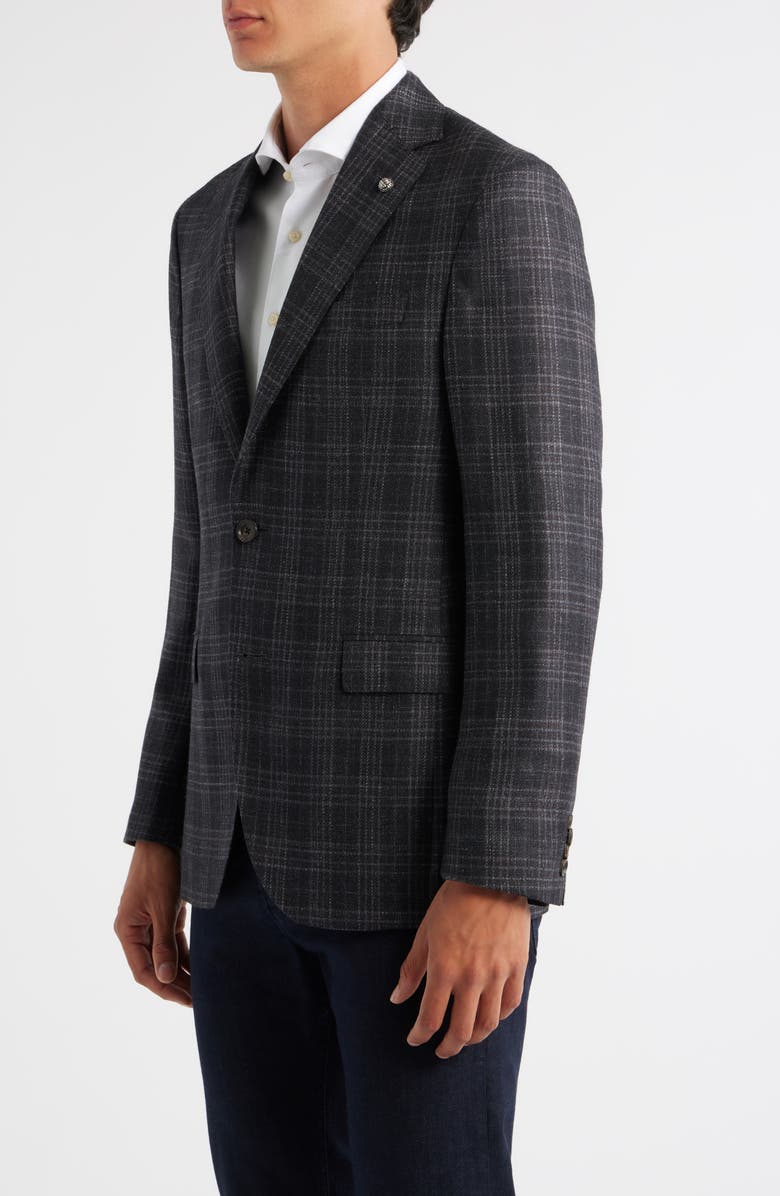 Jack Victor Midland Contemporary Fit Plaid Wool & Silk Blend Sport Coat, Alternate, color, Charcoal