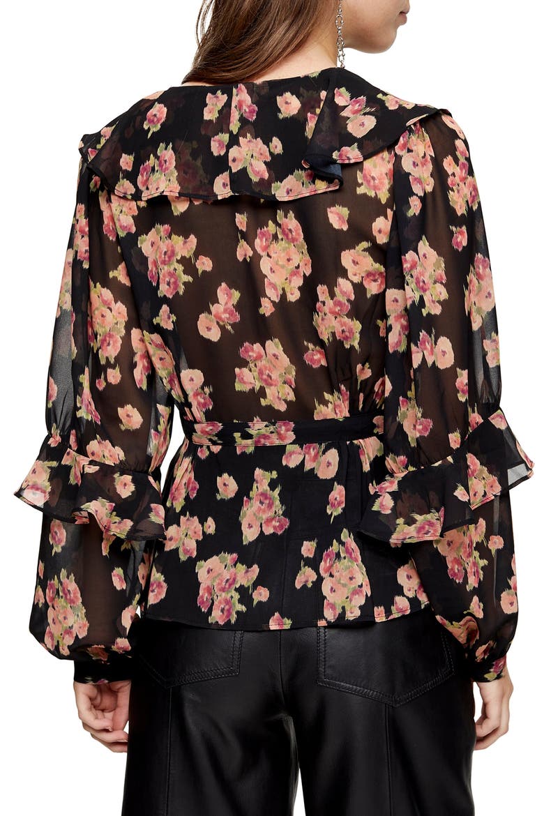 Floral Print Ruffle Blouse, Alternate, color, BLACK MULTI