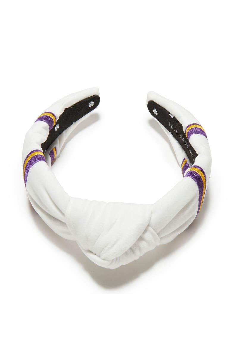 Lele Sadoughi Minnesota Vikings Embroidered Knotted Headband, Alternate, color, Ivory 100
