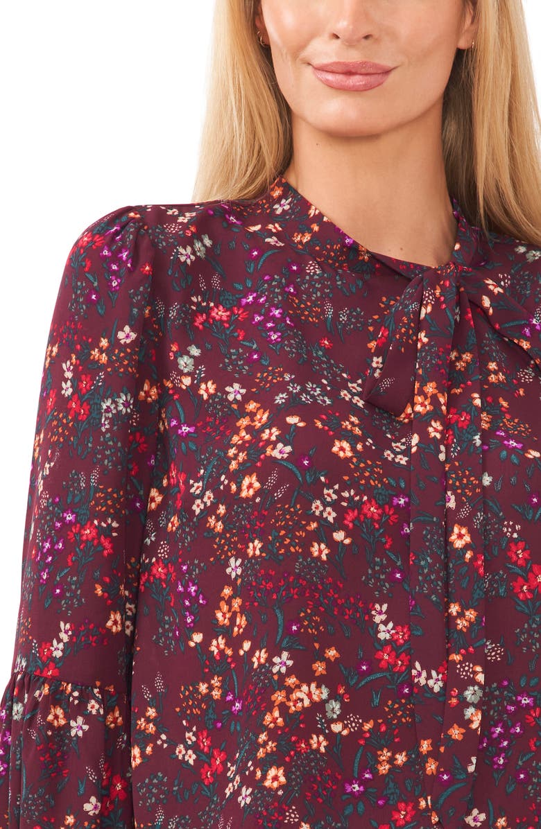 CeCe Floral Tie Neck Blouse, Alternate, color,