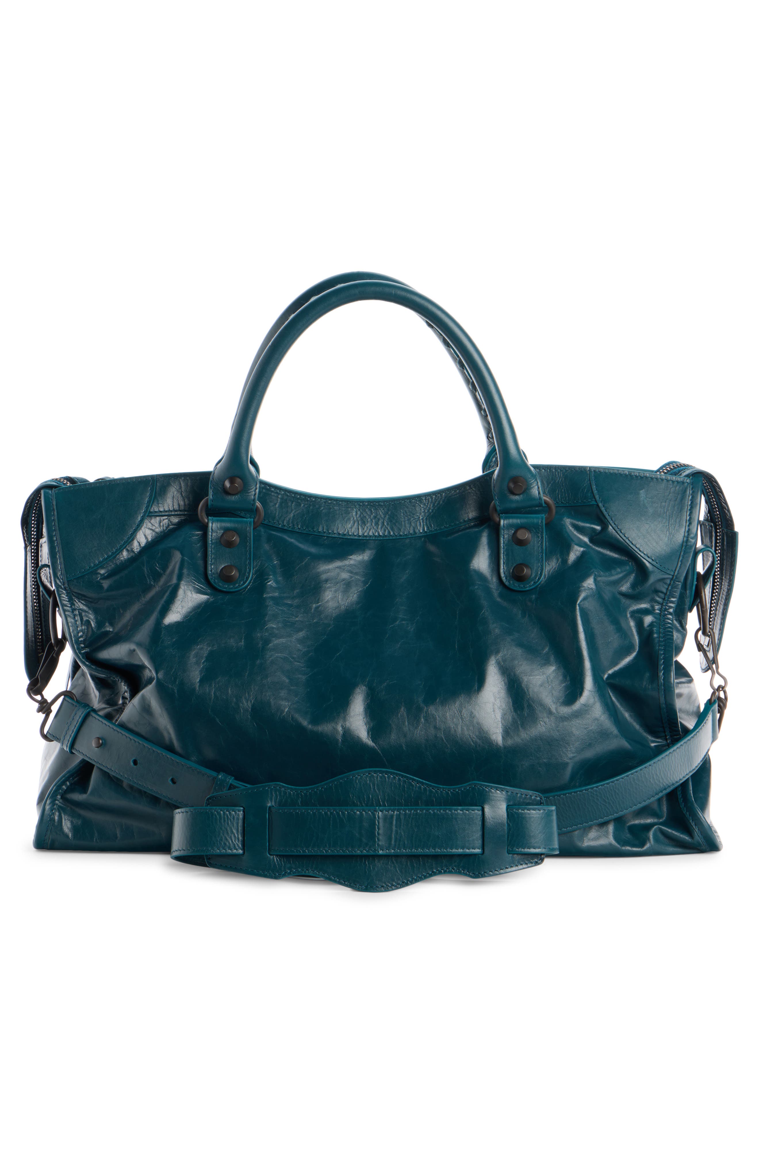 Balenciaga Medium Le City Leather Satchel, Alternate, color, Lagoon/ Cassis