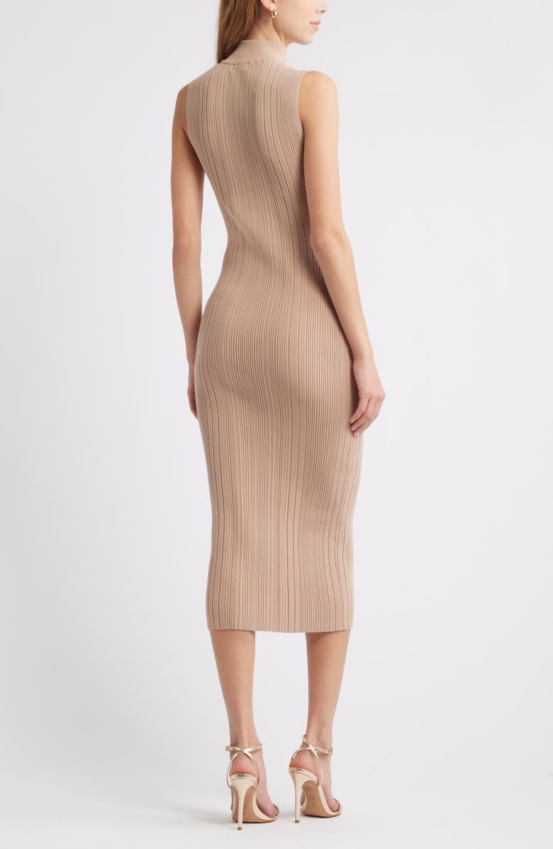 Open Edit Sculpt Mock Neck Rib Midi Dress, Alternate, color, Tan Natural