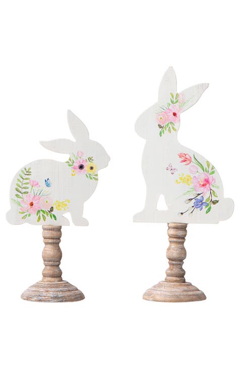 Set of 2 Easter Wooden Bunny Table Decor