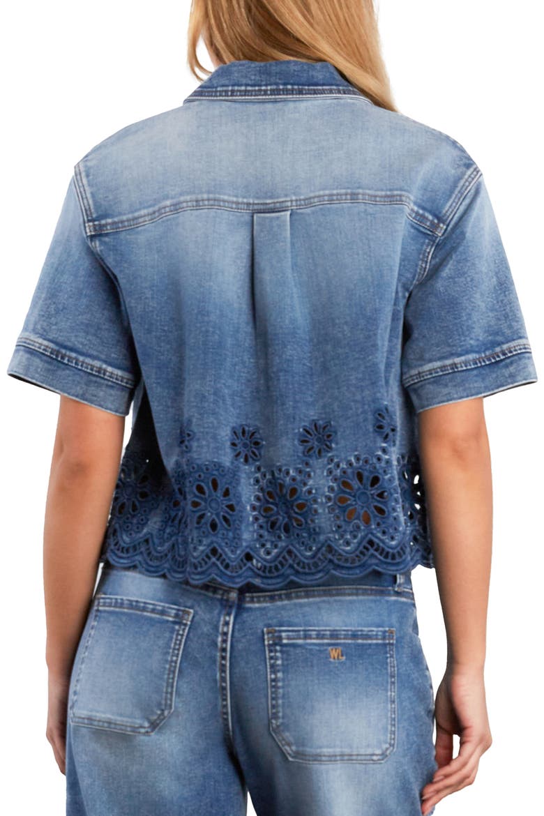 Petal Eyelet Denim Button-Up Shirt, Alternate, color, RELAXED BLUE
