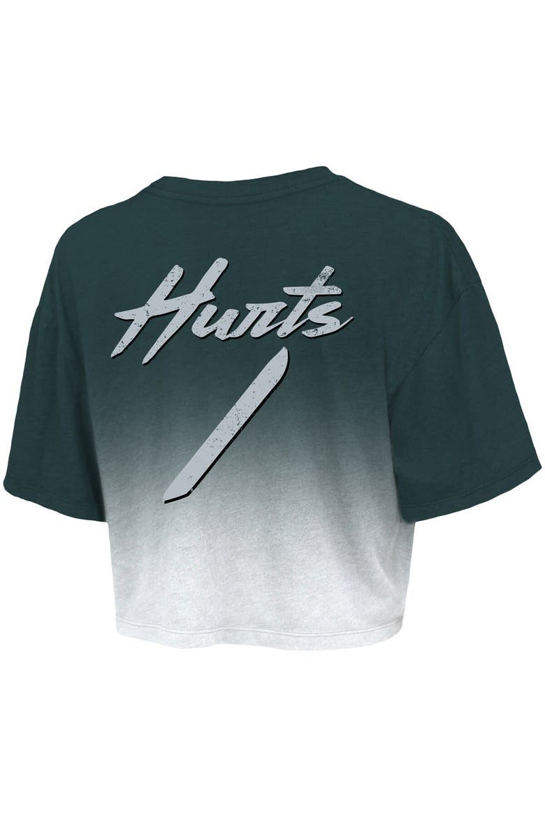 Women's Majestic Threads Jalen Hurts Green/White Philadelphia Eagles Dip-Dye Player Name & Number Crop Top, Alternate, color, Green