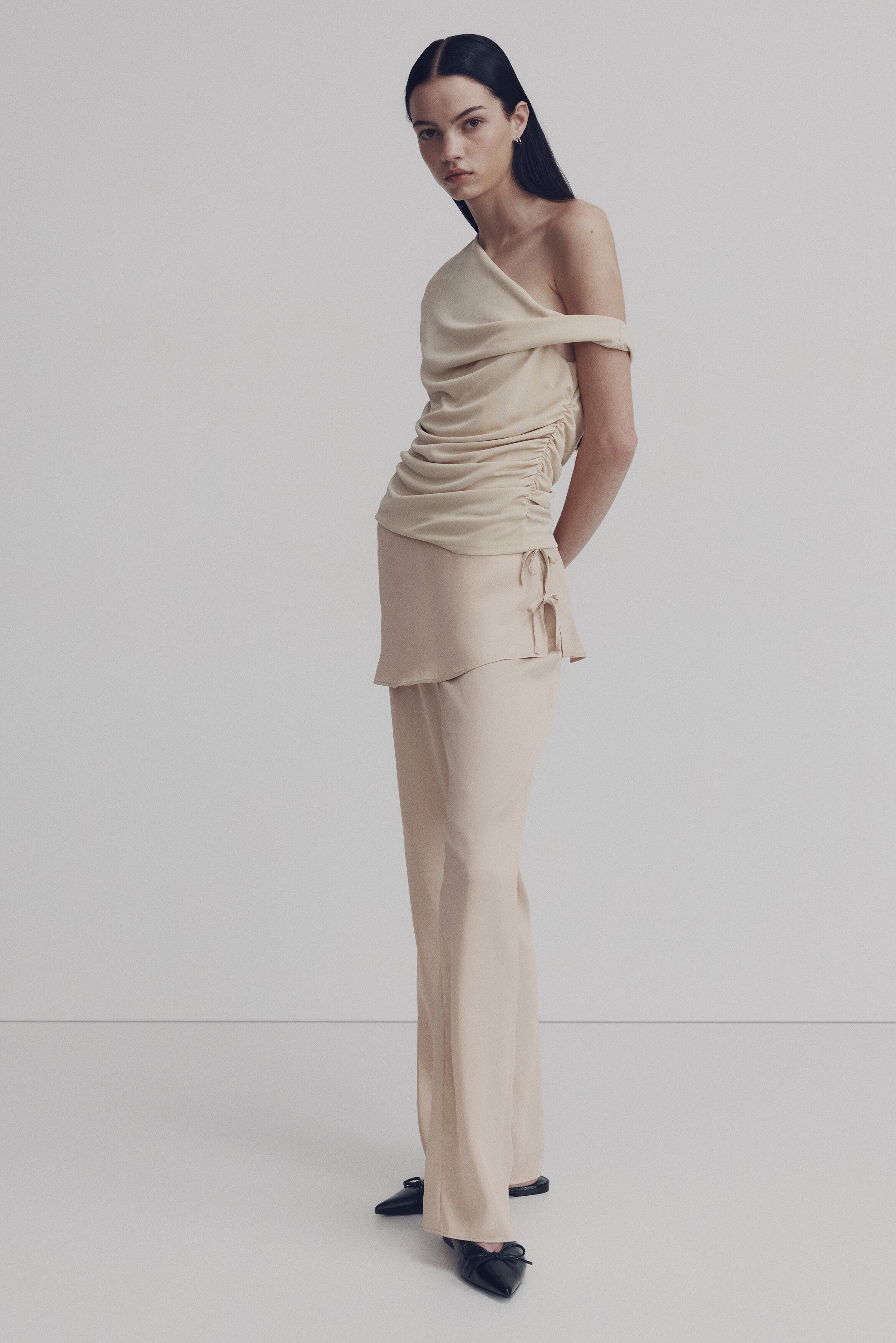 Skirt-layered Satin Trousers - image 2