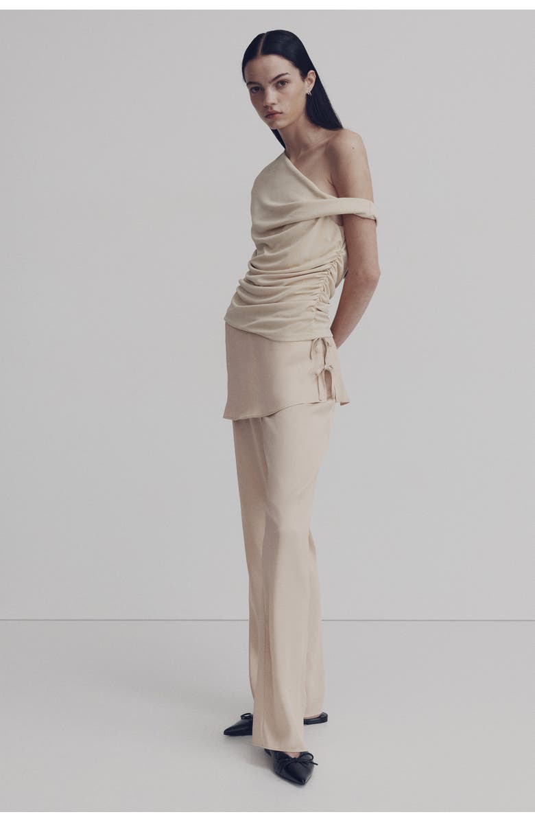 H&M Skirt-layered Satin Trousers, Alternate, color, Light Beige