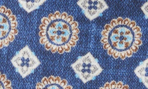 Shop Edward Armah Blue Medallion Print Reversible Silk Pocket Square In Denim