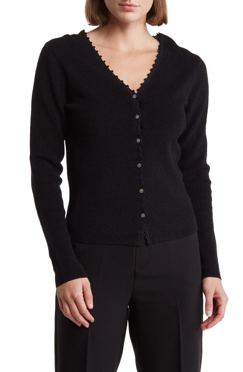 Vince Crochet Trim Linen Blend Cardigan, Main, color,