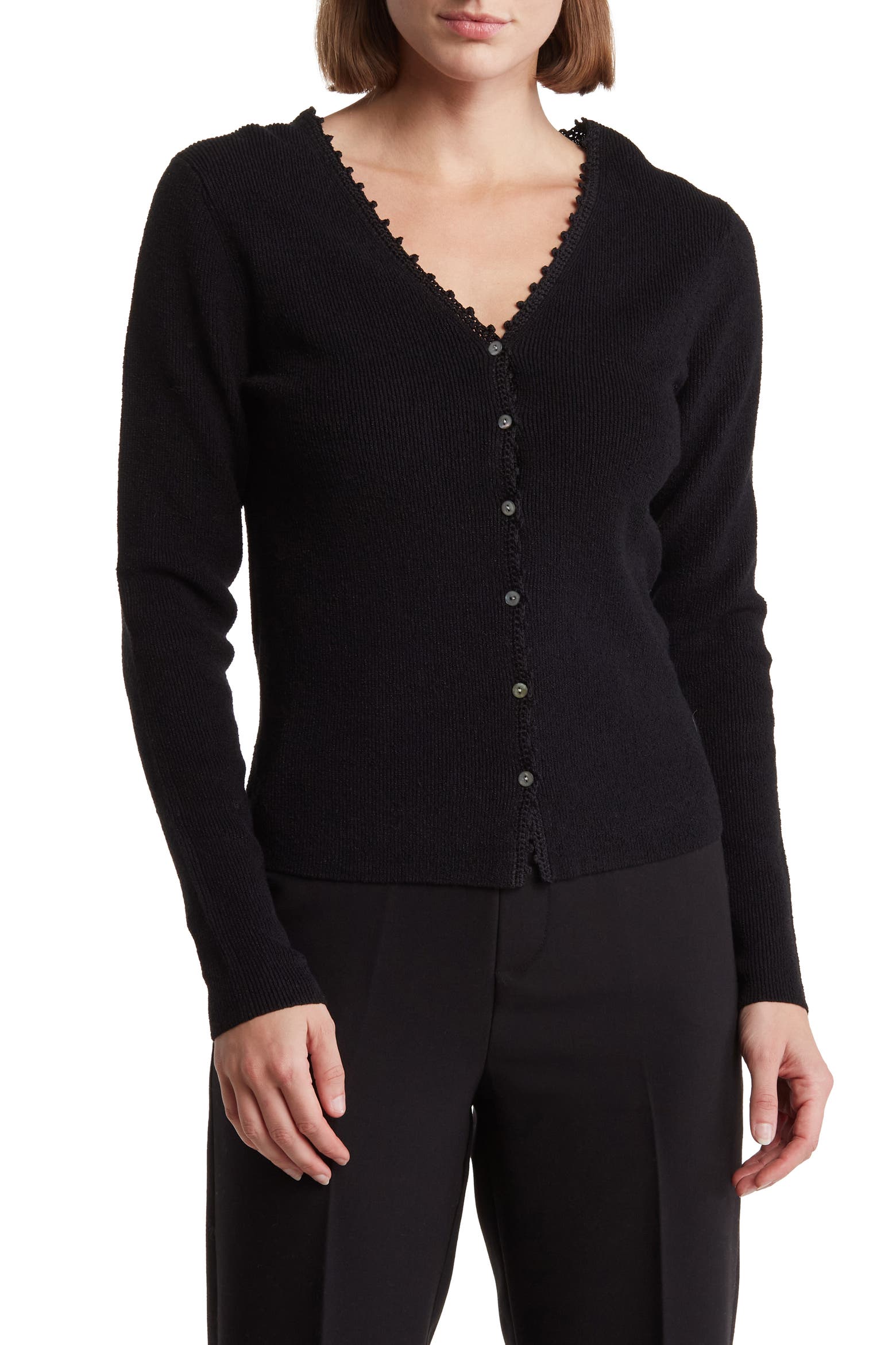 Linen Rack Card Vince Crochet Trim Linen Blend Cardigan (Women) | Nordstromrack