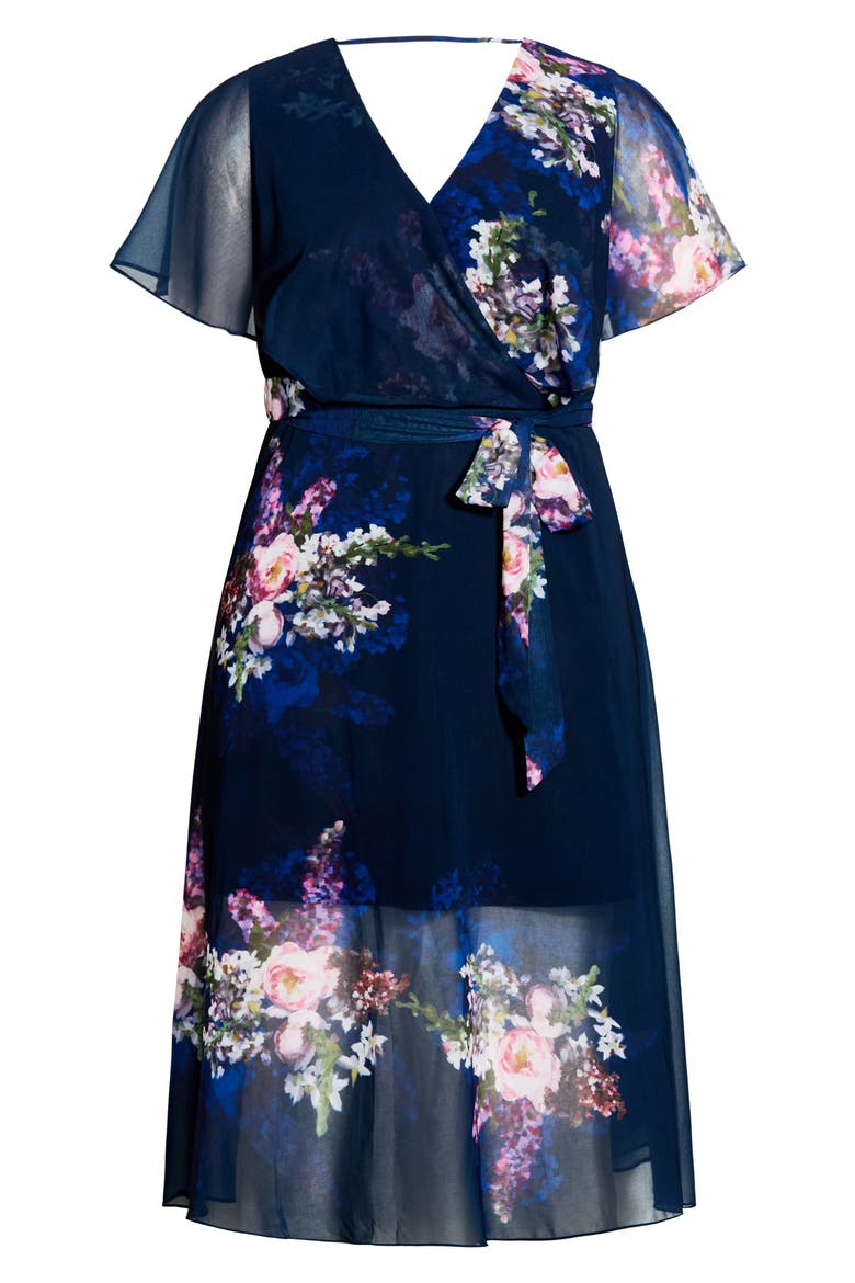Amy Floral Faux Wrap Midi Dress, Alternate, color, NAVY PAINTERLLY BLSM