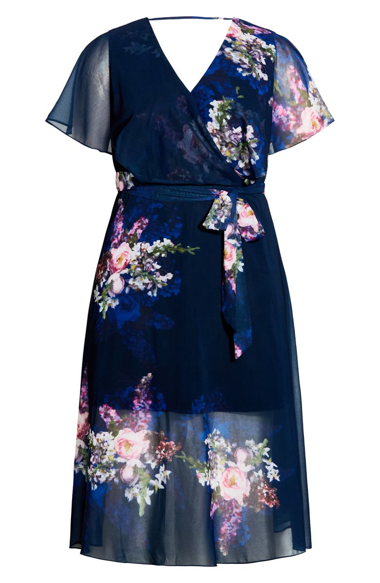 City Chic Amy Floral Faux Wrap Midi Dress, Alternate, color,