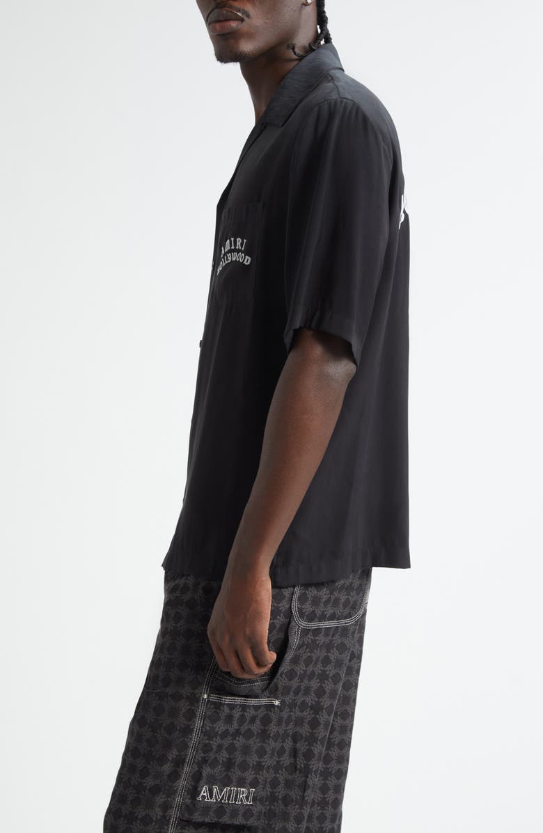 AMIRI Hollywood Appliqué Bowling Shirt, Alternate, color, Black