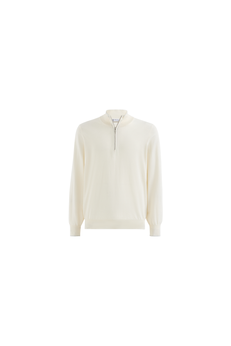 Sea Island cotton and cashmere lightweight sweater with half zip, Alternate, color, Panama