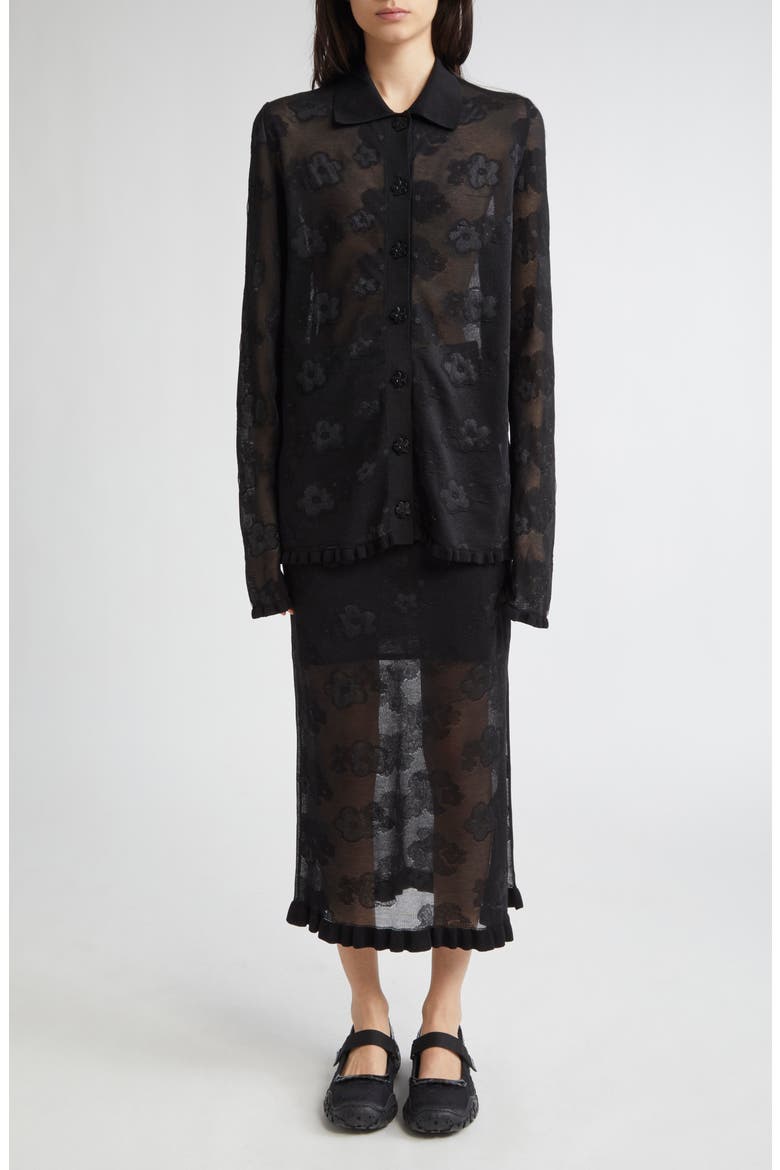 Pegonia Sheer Jacquard Pencil Skirt, Alternate, color, BLACK