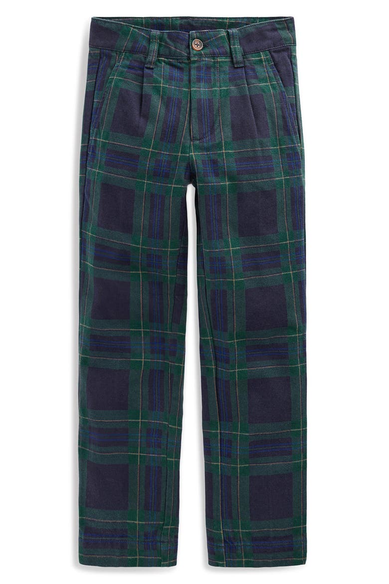 Kids' Smart Slim Plaid Cotton Trousers, Main, color, NAVY CHECK