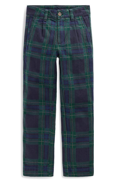 Kids' Smart Slim Plaid Cotton Trousers