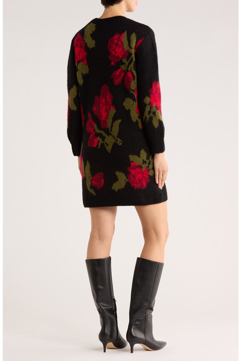 Rose Jacquard Long Sleeve Sweater Dress, Alternate, color, RICH BLACK
