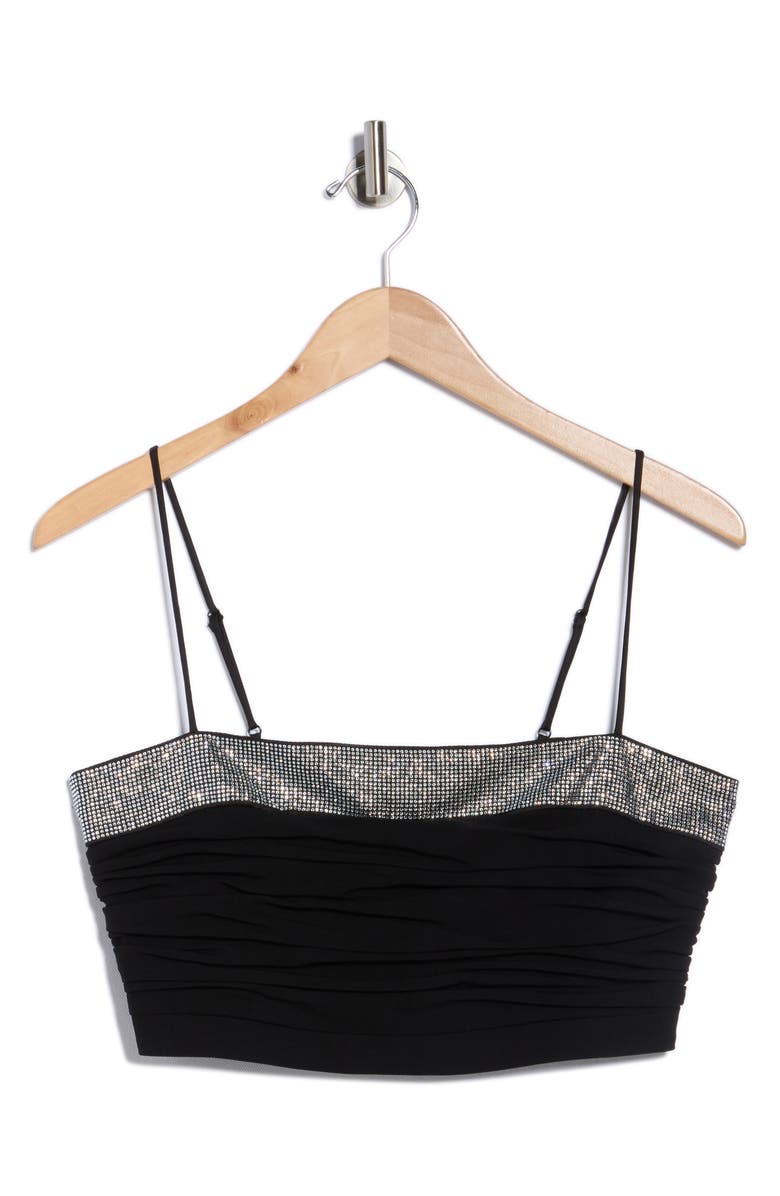 Cinq à Sept Elizabeth Rhinestone Scrunch Crop Top, Alternate, color, Black