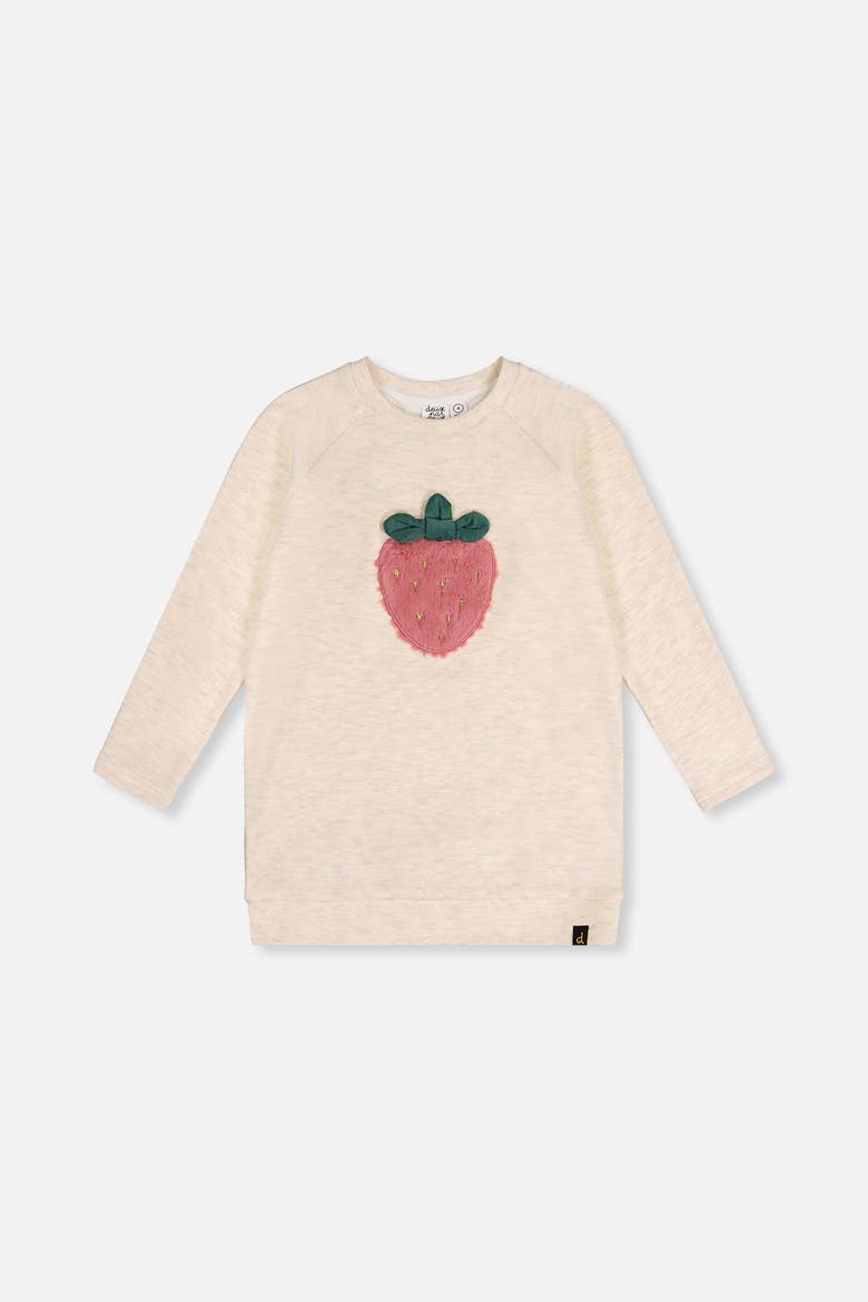 Brushed Jersey Strawberry Appliqué Raglan Sleeve Tunic, Main, color, Beige