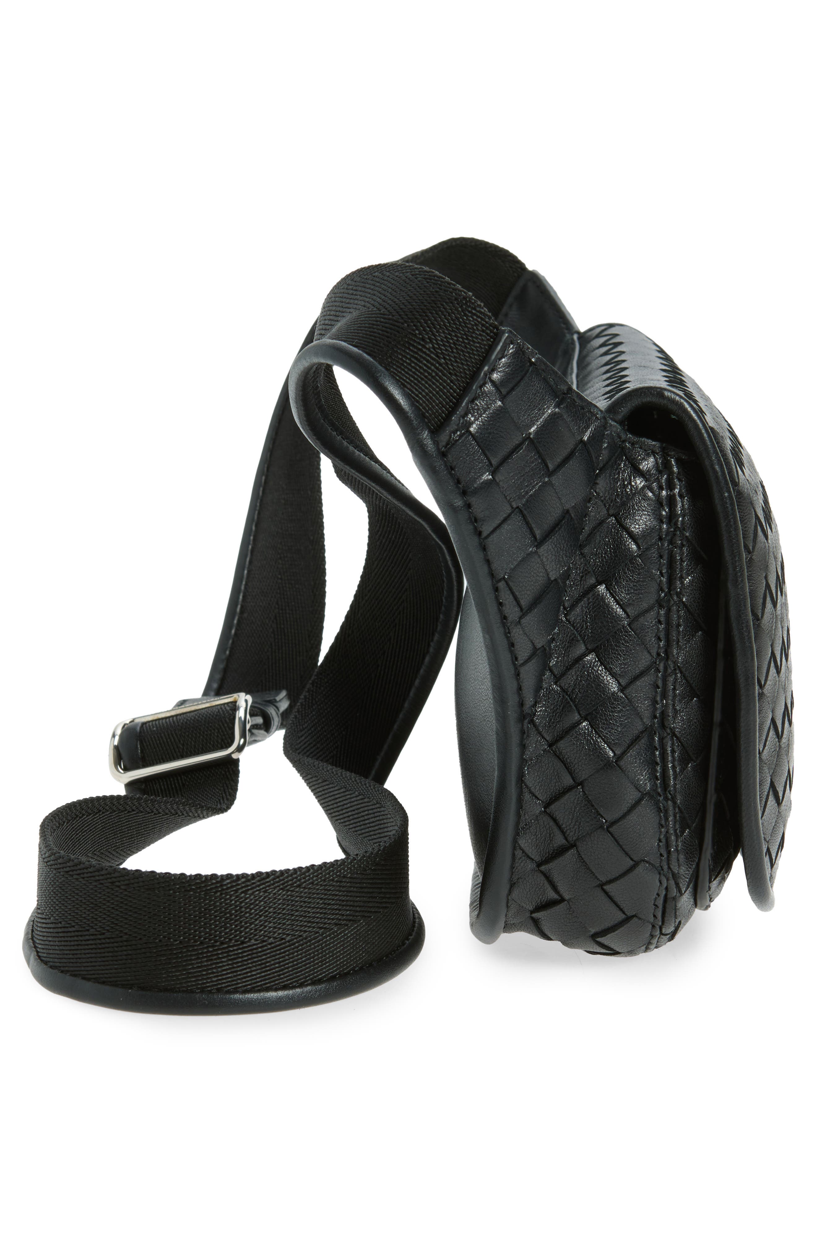 Bottega Veneta Veneto Intrecciato Leather Sling Bag, Alternate, color, Black-Vintage Silver