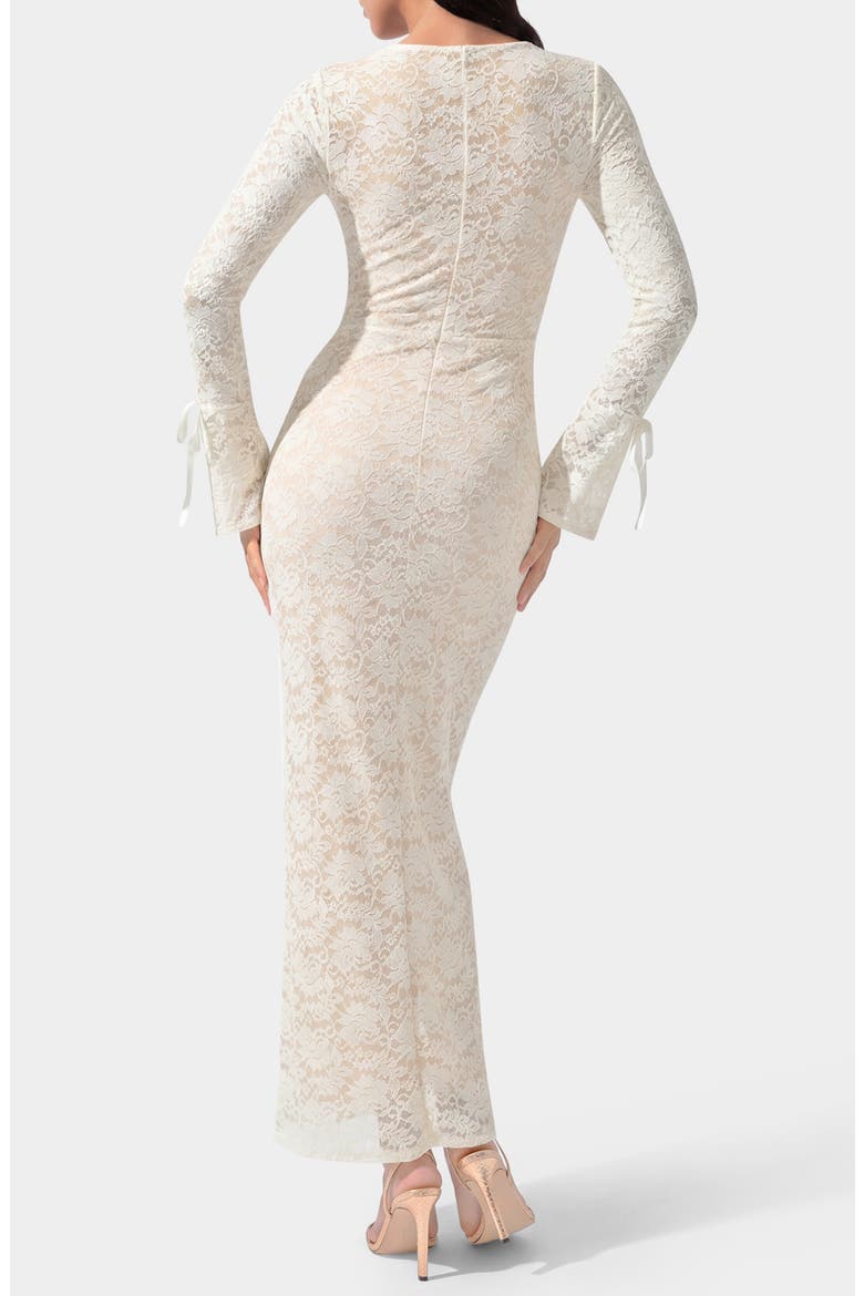 Lace Keyhole Long Sleeve Midi Dress, Alternate, color, BEIGE WHITE