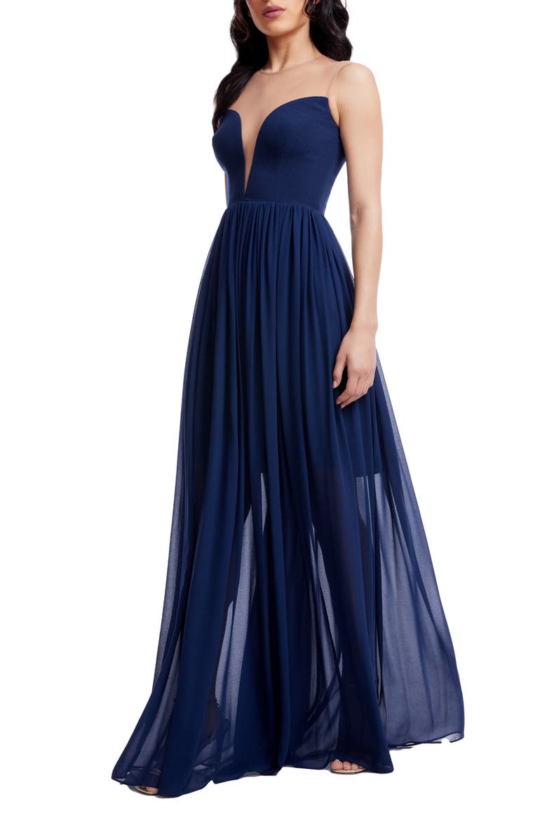 Eleanor Illusion Neck Gown, Alternate, color, NAVY