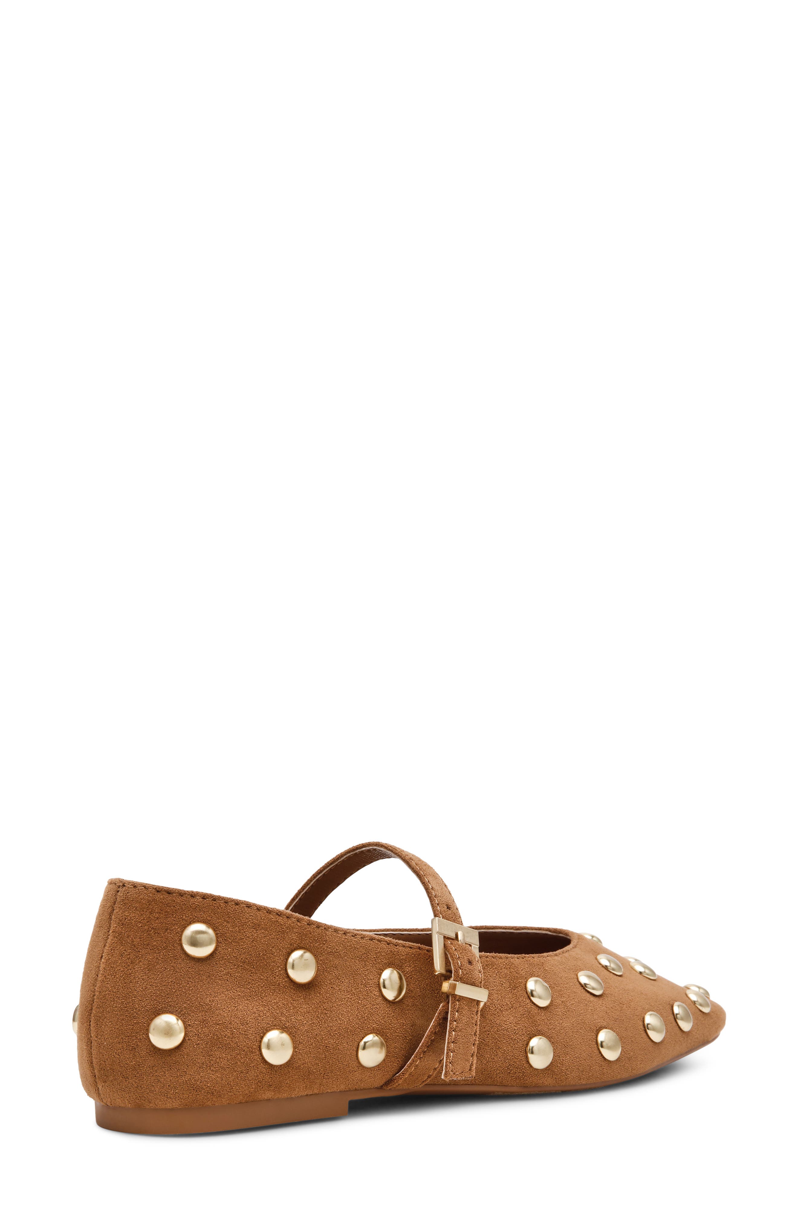 Fabesian Studded Mary Jane Flat, Alternate, color, CAMEL