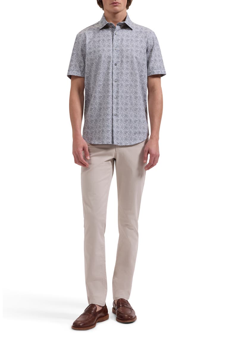 Miles OoohCotton® Leaf Print Short Sleeve Button-Up Shirt, Alternate, color, SHARK