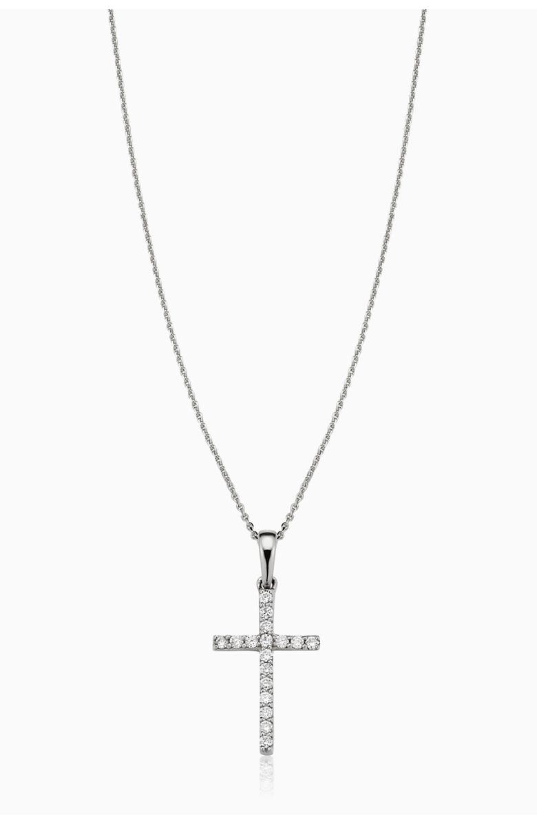 Oradina 14K Gold Faith Diamond Cross Pendant Necklace, Main, color, White Gold - Diamonds