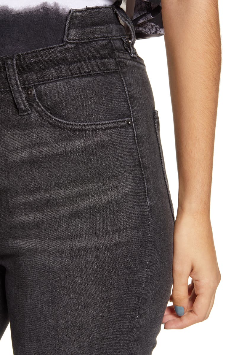 Prosperity Denim Mismatched High Waist Fray Hem Straight Leg Jeans, Alternate, color,