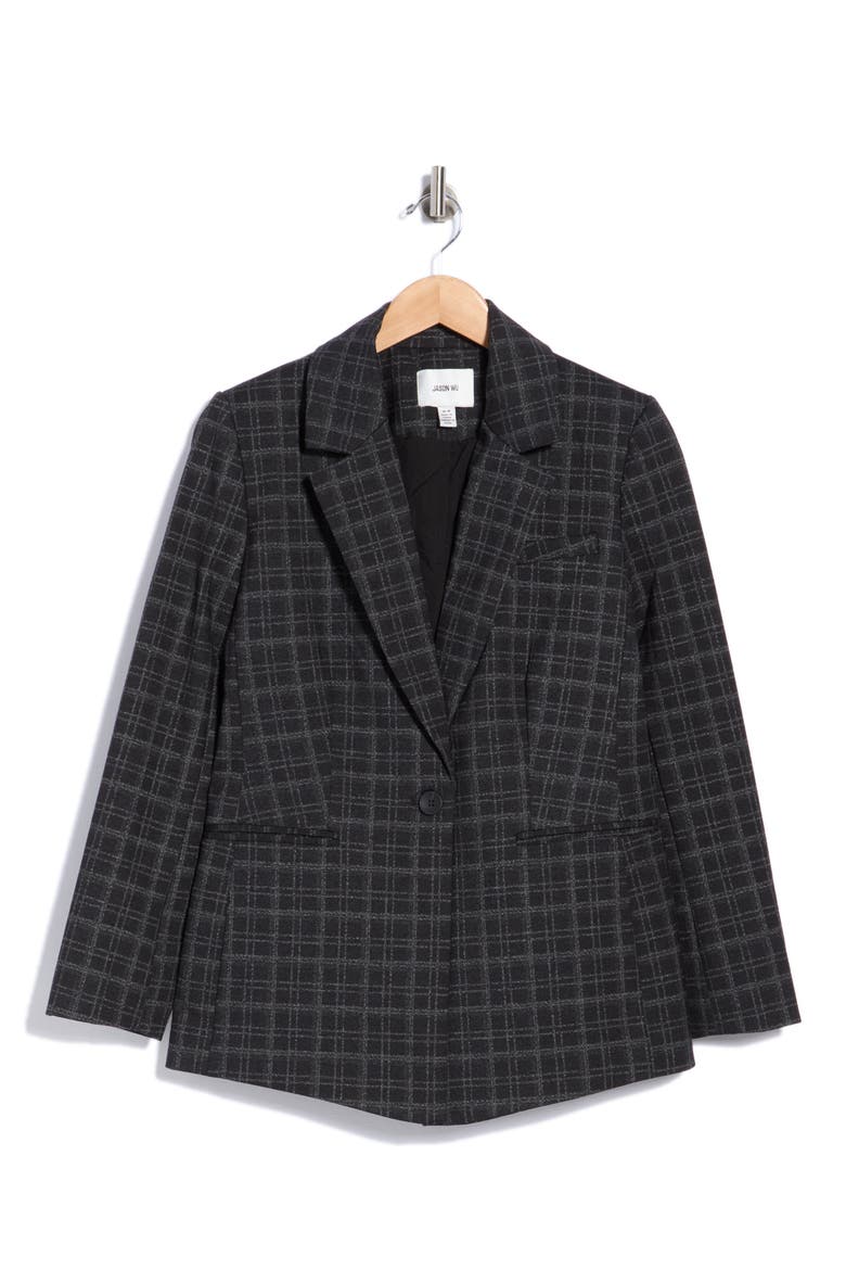 Plaid Ponte Blazer, Alternate, color, BLACK GREY PLAID