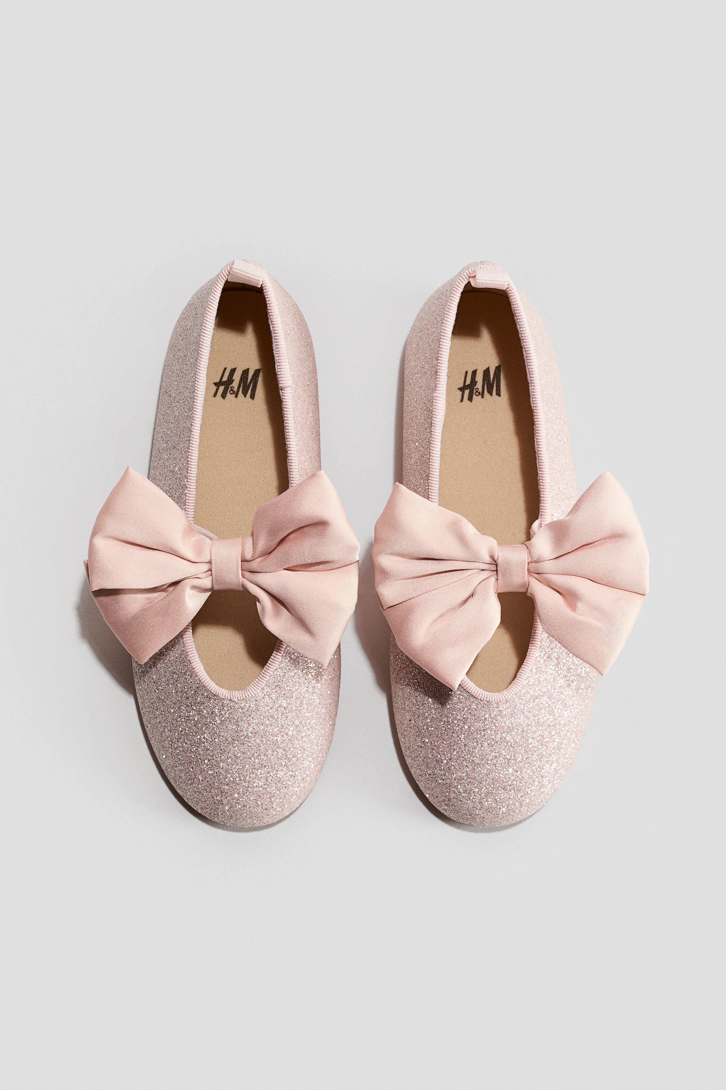 H&M Appliquéd Ballet Pumps, Main, color, Light Pink/Glittery