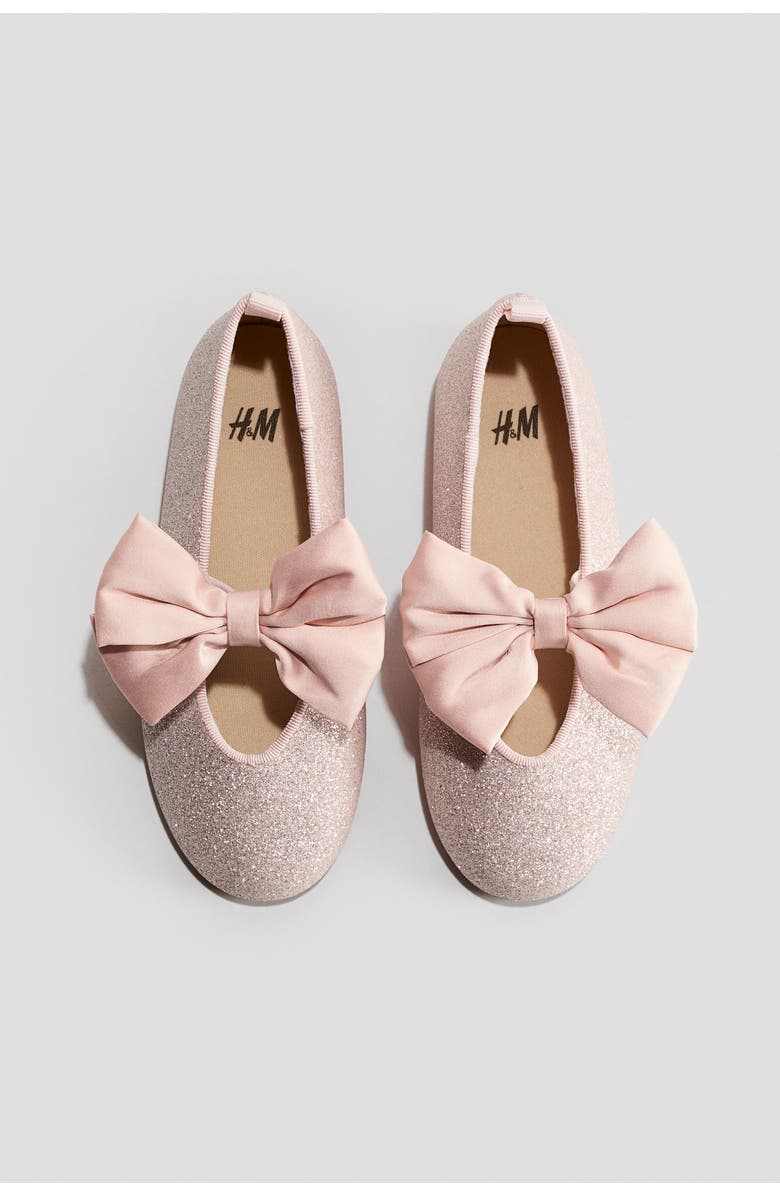 H&M Appliquéd Ballet Pumps, Main, color, Light Pink/Glittery