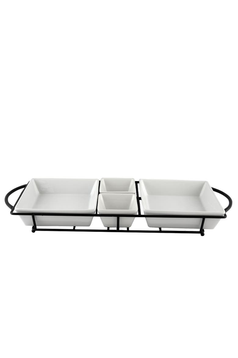 Gracious Dining 5 Piece Serving Set With Metal Rack, Main, color, White