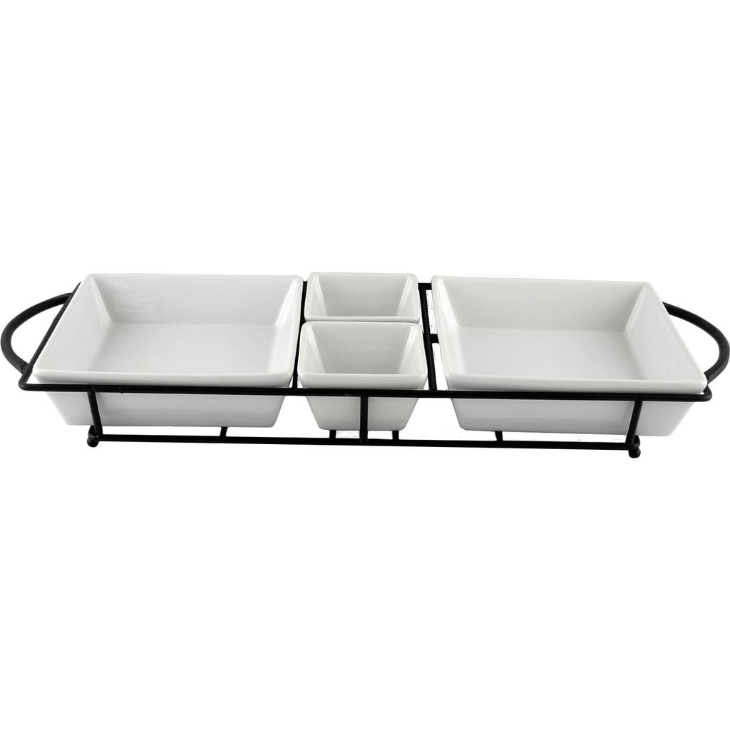 Gibson Gracious Dining Serving Set With Metal Rack In White