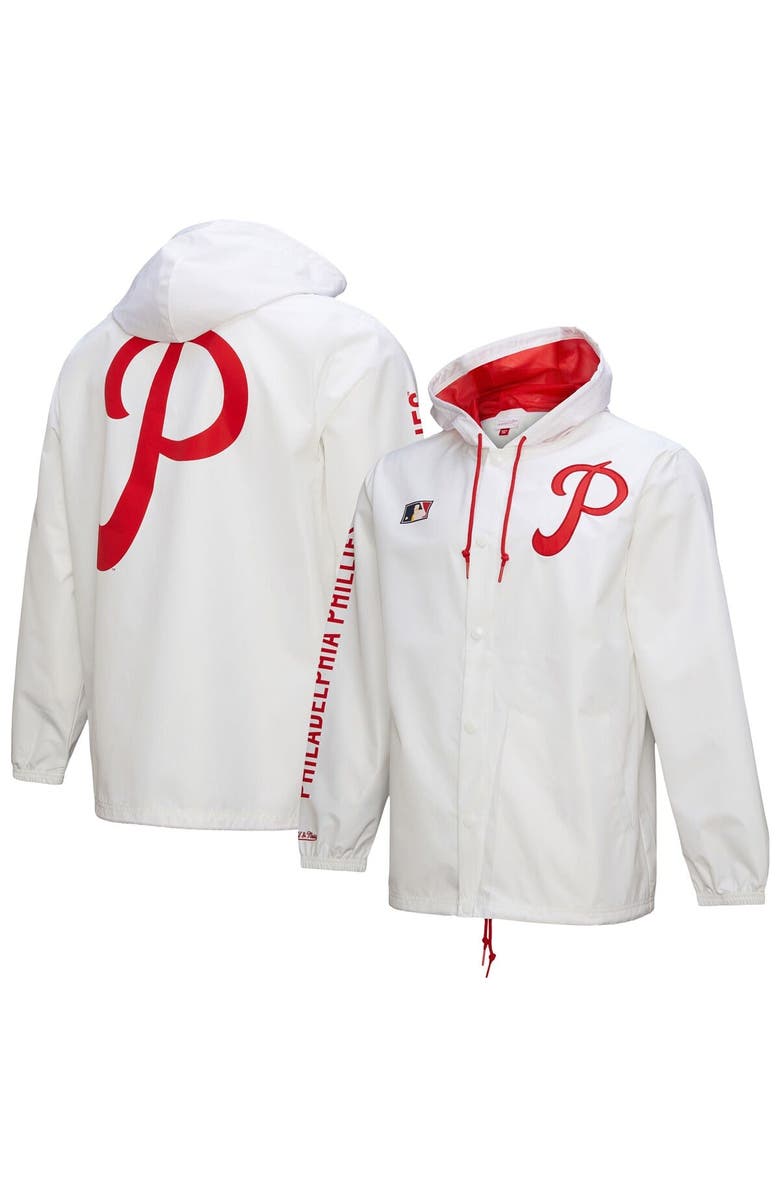 Mitchell & Ness Men's Mitchell & Ness White Philadelphia Phillies Vintage Full-Snap Hooded Coaches Jacket, Alternate, color, 
