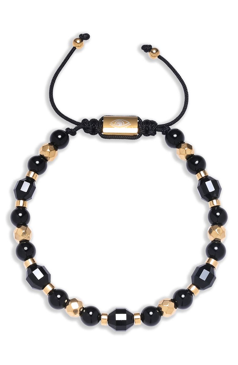 EYE CANDY LOS ANGELES Jackson Agate Beaded Slider Bracelet, Alternate, color, Gold/ Black