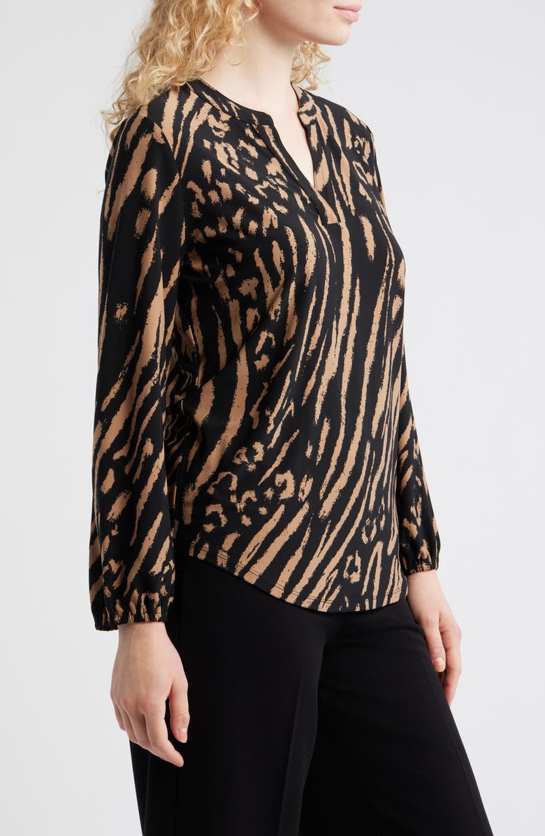 AK ANNE KLEIN Printed Split Neck Top, Alternate, color, Anne Black/ Vicuna