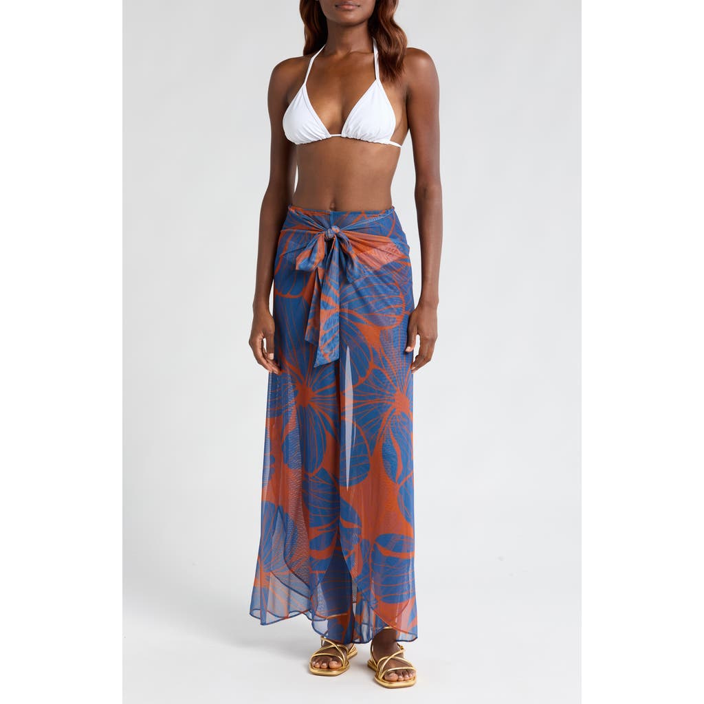 Hutch Floral Tie Waist Wide Leg Cover-up Pants In Copper Block Print Plumeria