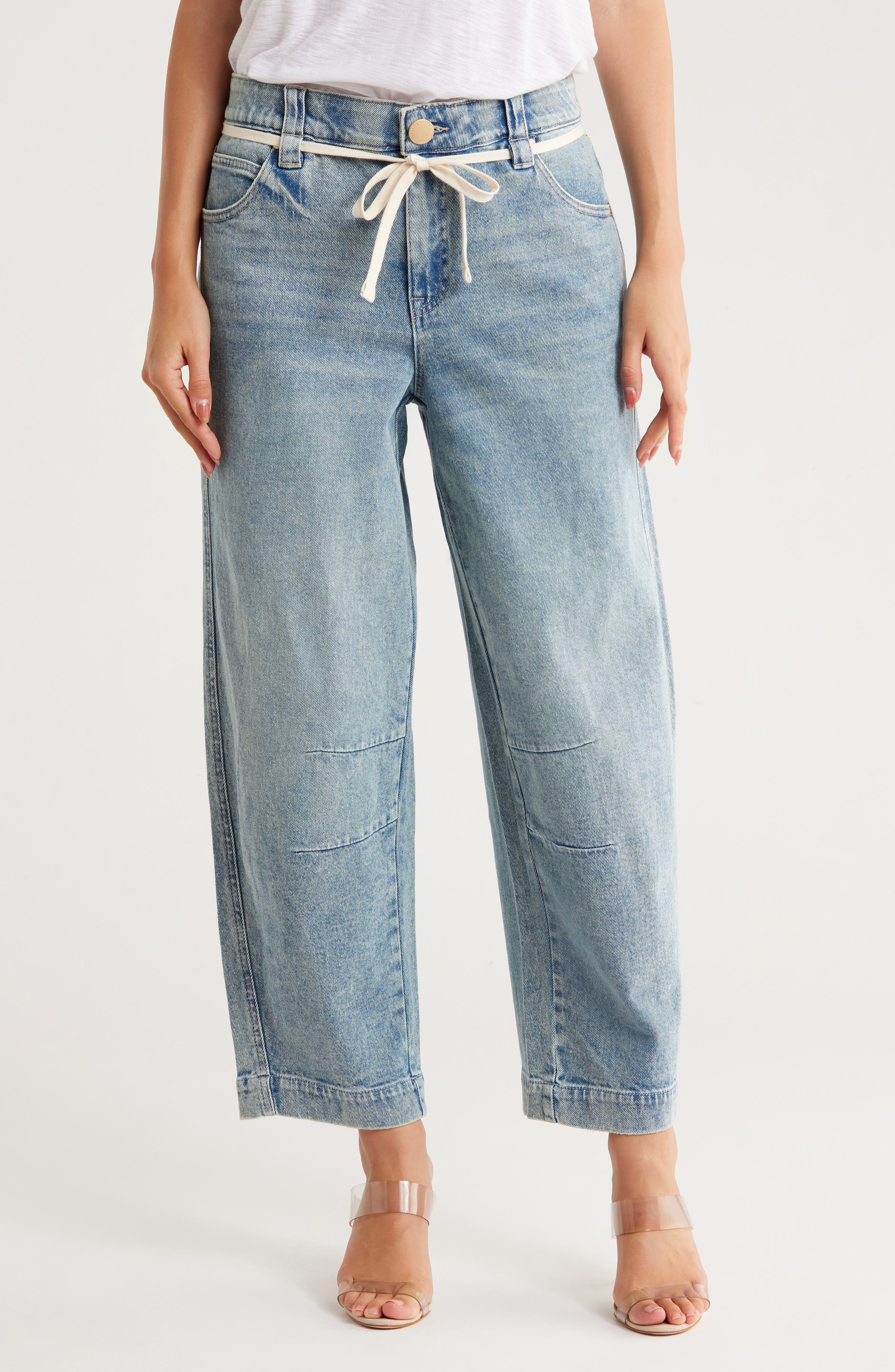 Democracy Tie Waist Ankle Barrel Leg Jeans
