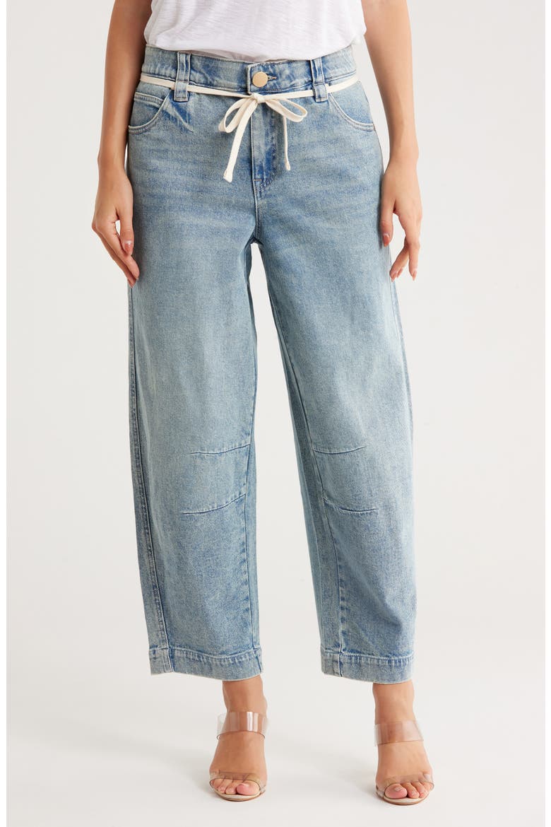 Tie Waist Ankle Barrel Leg Jeans, Main, color, LIGHT BLUE ARTISANAL